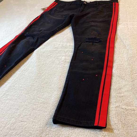 Reelistik NWT Red Paint Skinny Jeans - 40x32 Designer Men’s Jeans Black Jeans - Picture 3 of 8